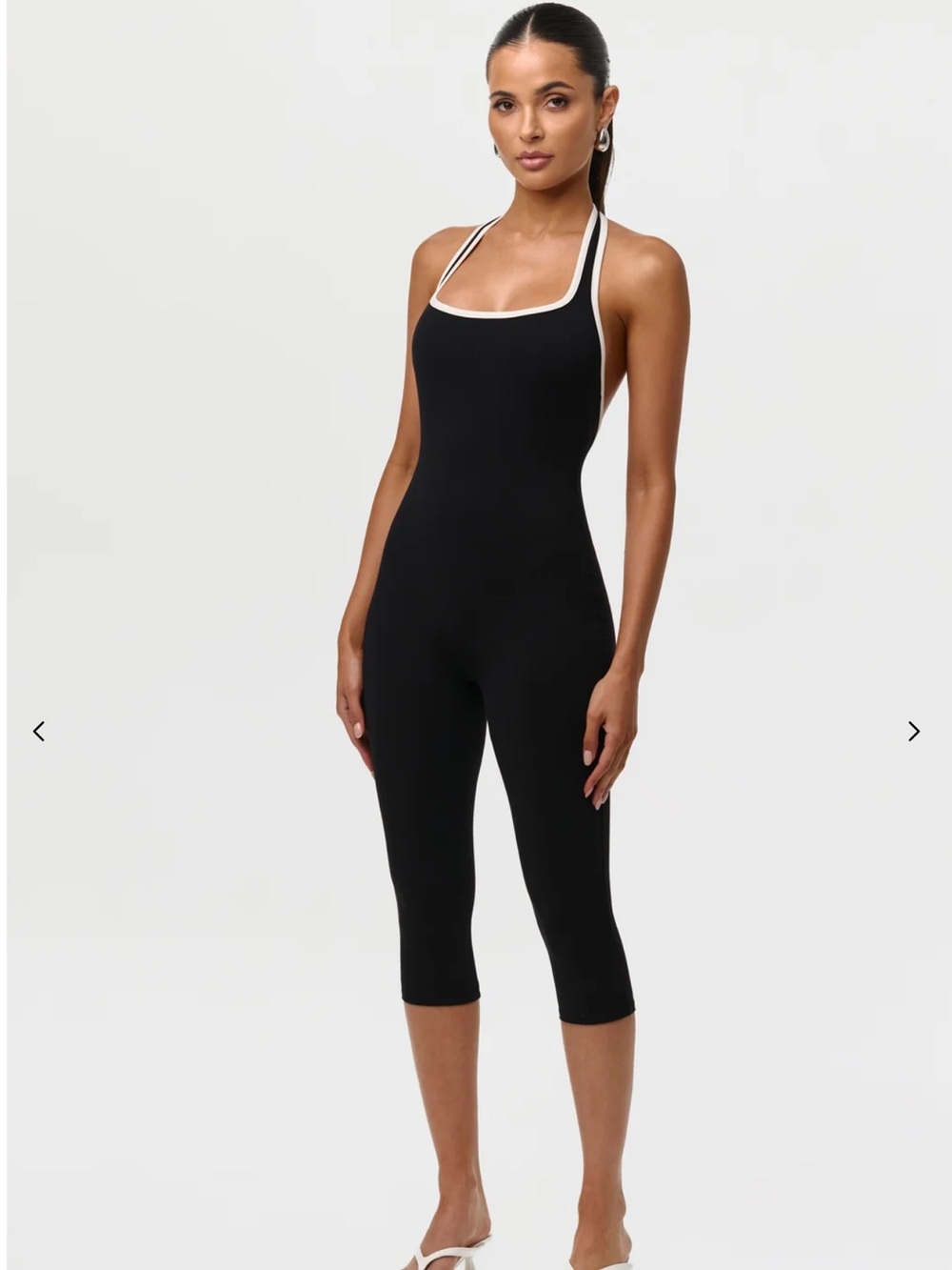 naked wardrobe Black Halter Capri Jumpsuit with White Trim